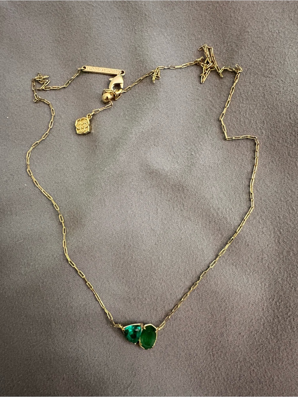 Kendra Scott Tatum Gold Necklace with Green Gemstone Pendant May birthstone